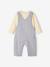 Baby-Set: Shirt & Latzhose, personalisierbar - dunkelgrau meliert+graublau+karamell - 14