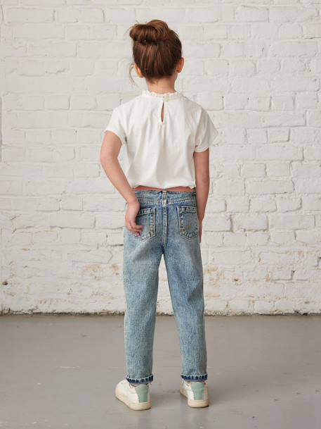 Mädchen Jeans mit Stoffgürtel, Mom-Fit - double stone+schwarz - 14