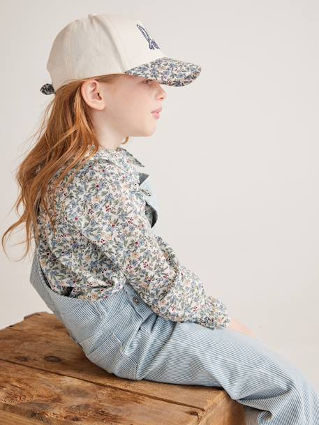 Mädchen Bluse mit Blumen - aqua+pfirsich+wollweiß - 18