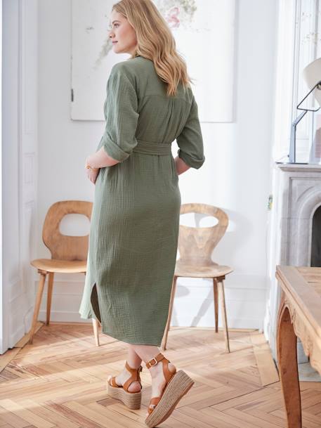 Hemdblusenkleid aus Musselin, Schwangerschaft & Stillzeit - marine+olivgrün - 8