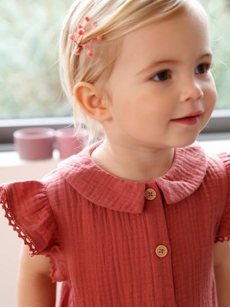 Mädchen Baby Overall, Schmetterlingsärmel mit Stickerei - salbeigrün+ziegel - 13