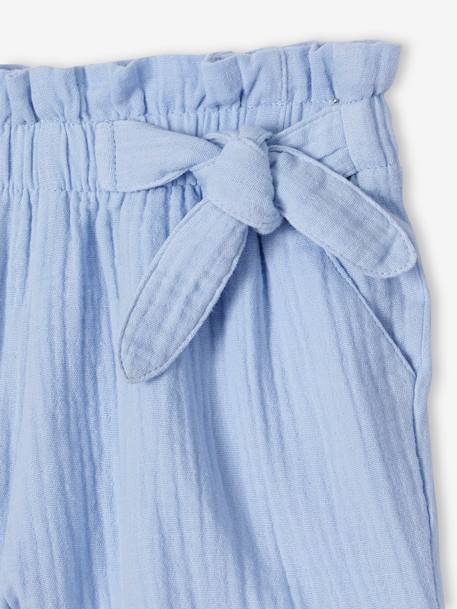 Mädchen Paperbag-Shorts, Musselin - hellblau+koralle+mandelgrün+vanille - 3