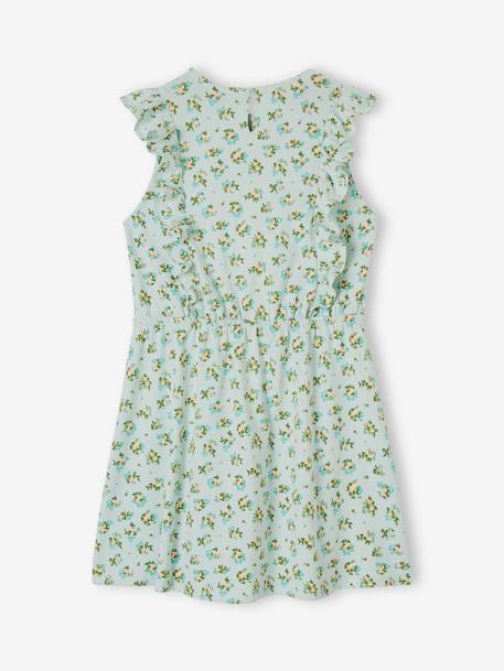 Mädchen Kleid mit Volants Oeko-Tex - grün bedruckt+hellblau - 7