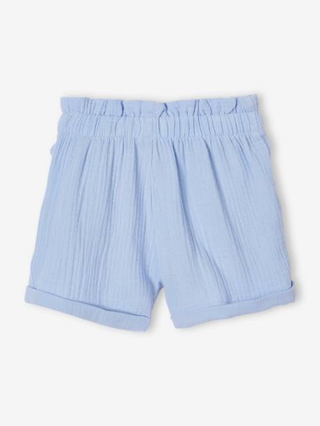 Mädchen Paperbag-Shorts, Musselin - hellblau+koralle+mandelgrün+vanille - 2