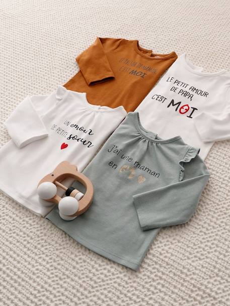 Baby Shirt mit Aufschrift Oeko-Tex - beige+pfauenblau+weiß - 12