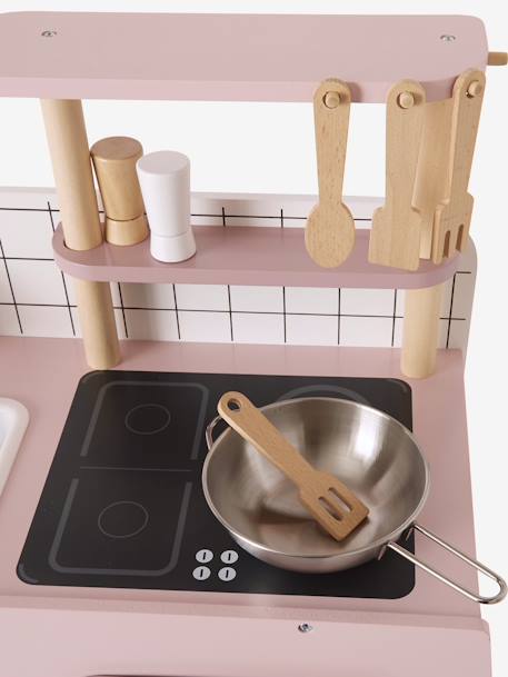 Retro-Spielküche, Küche aus Holz FSC - grün/natur+rosa/natur - 13