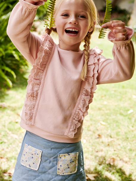Mädchen Sweatshirt, bestickte Volants - zartrosa - 2