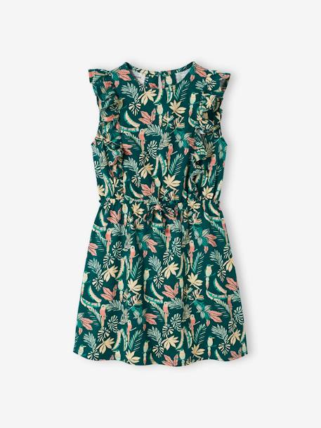 Mädchen Kleid mit Volants Oeko-Tex - grün bedruckt+hellblau - 1