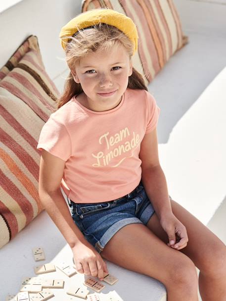 Mädchen T-Shirt, Message-Print BASIC Oeko-Tex - bonbon rosa+erdbeer+himmelblau+koralle+marine+rot+tannengrün+vanille - 16