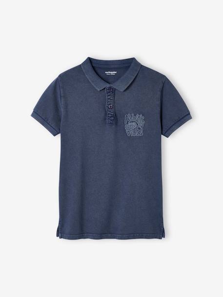 Jungen Poloshirt mit Stickerei - dunkelblau+ziegel - 1