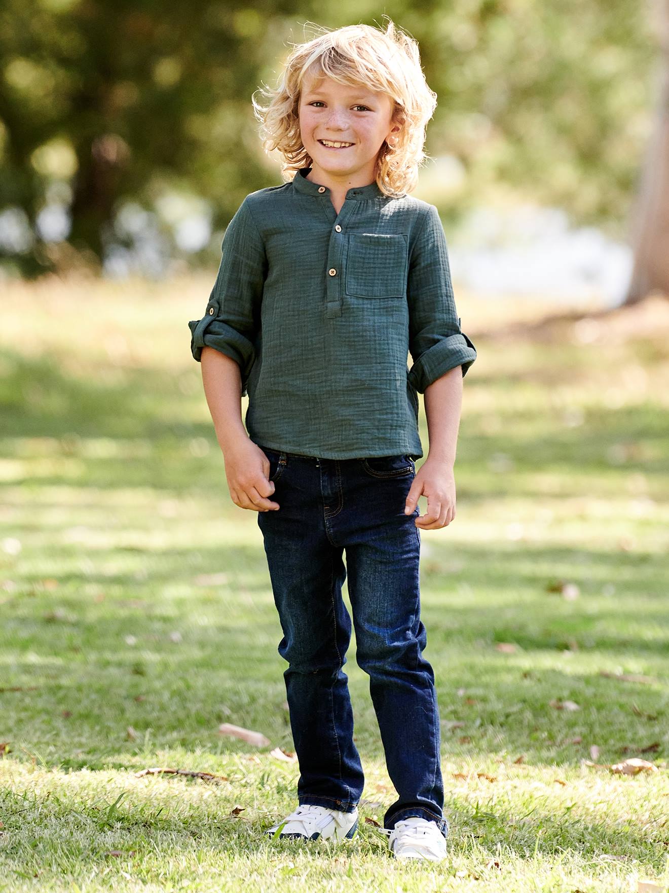 Jungen Straight-Fit-Jeans WATERLESS, Hüftweite SLIM, Bundweite verstellbar dark blue Gr. 98/104 von vertbaudet