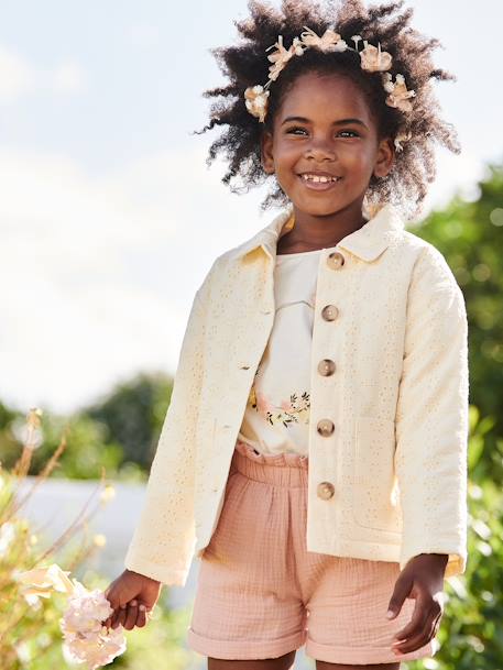 Mädchen Steppjacke mit englischer Stickerei, Recyclingmaterial - wollweiß - 1