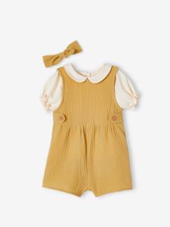 Babymode-Jumpsuits & Latzhosen-Mädchen Baby-Set: T-Shirt, Kurzoverall & Haarband
