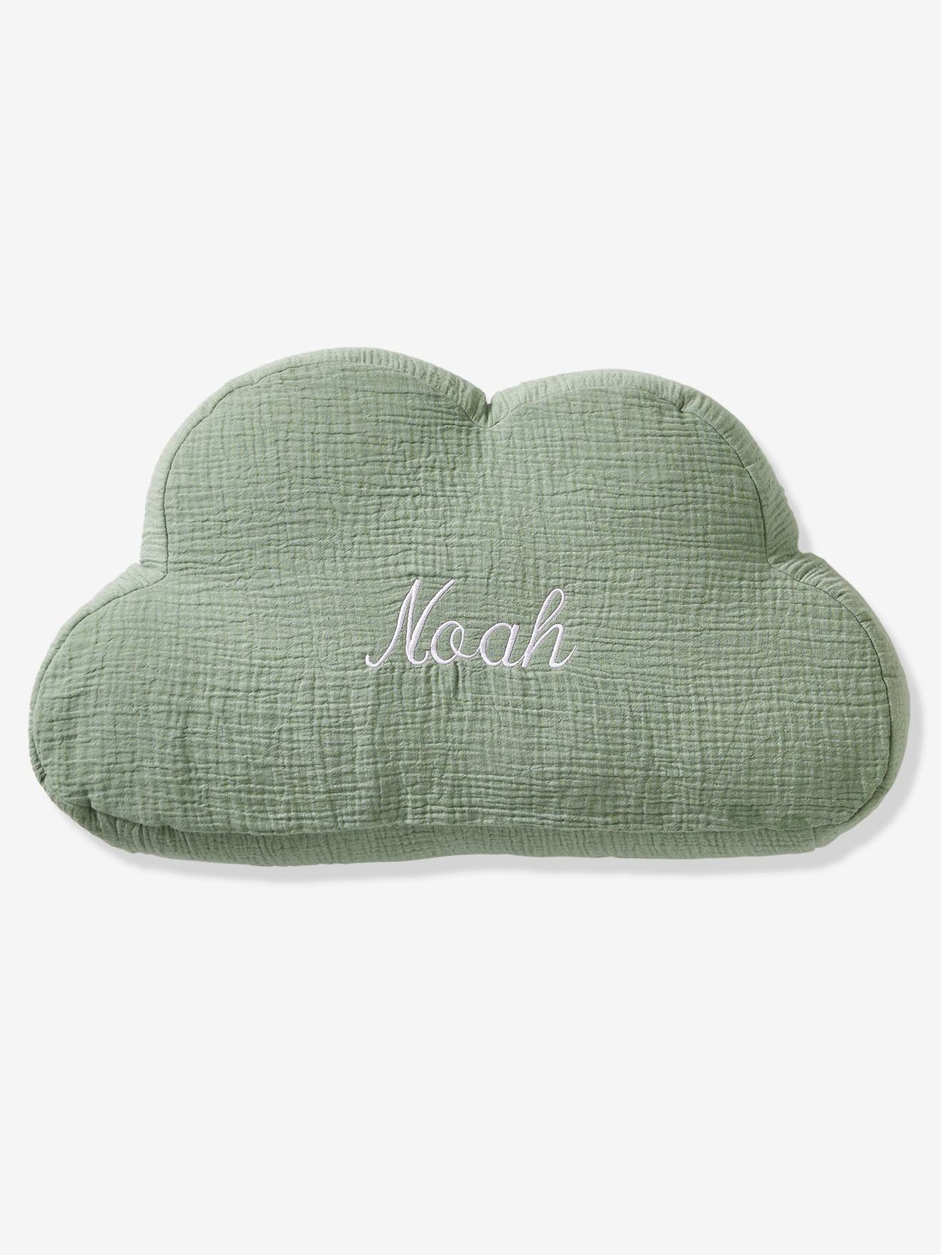 Deko-Kissen WOLKE aus Musselin Bezug abnehmbar Kinderzimmer personalisierbar salbei