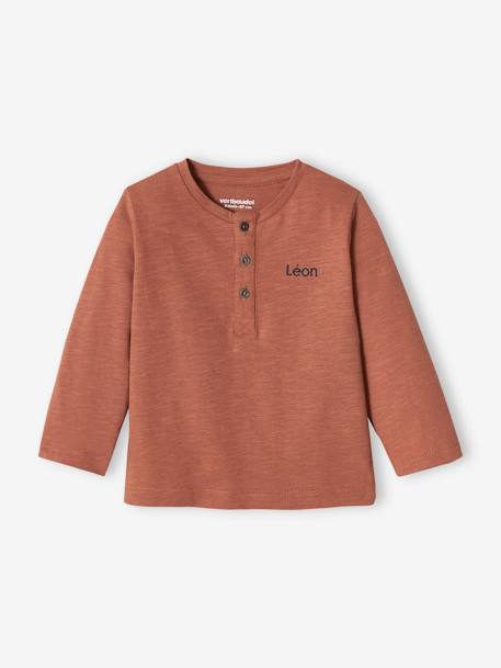 Jungen Baby Henley-Shirt BASIC, personalisierbar - nachtblau+rostbraun+sand - 10