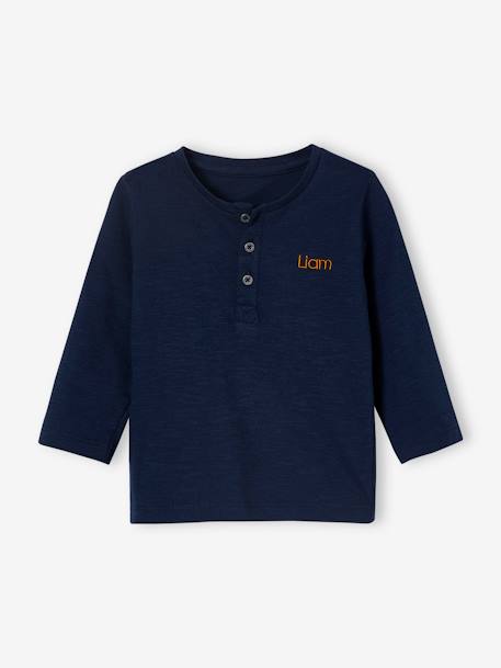 Jungen Baby Henley-Shirt BASIC, personalisierbar Oeko-Tex - nachtblau+pfirsich+sand - 5