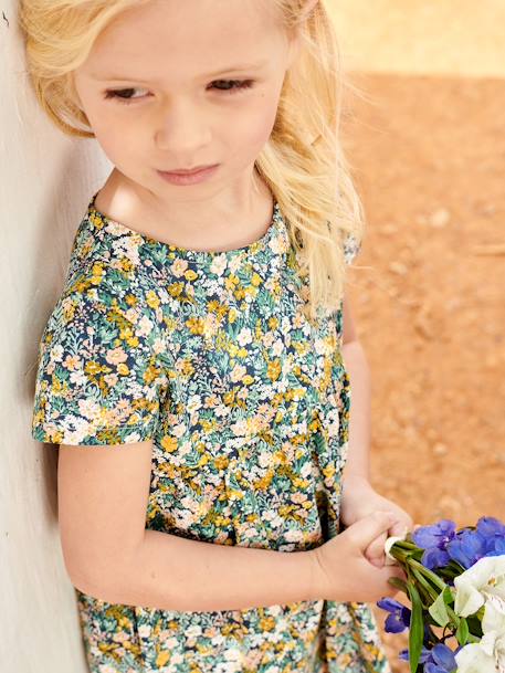 Mädchen-Set: Kleid + Cardigan - blau+marine bedruckt+graublau+pfirsich+wollweiß bedruckt - 18