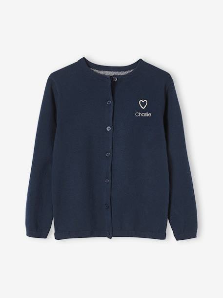Mädchen Strickjacke  BASIC, personalisierbar - grün+hellblau+hellrosa+karamell+nachtblau+pfirsich+schwarz - 23