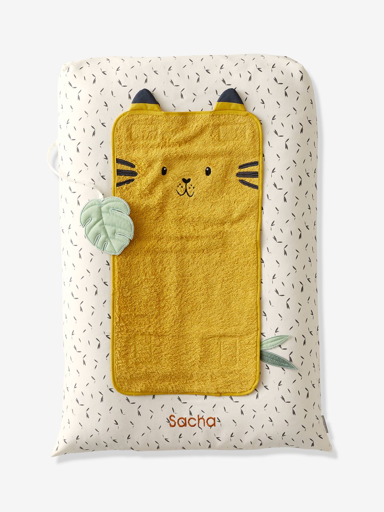 Vertbaudet Baby Wickelauflage-Set Pandafreunde Wollweiß/Senfgelb Einheitsgröße