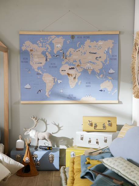 Kinderzimmer Weltkarte mit Aufhängung - blau - 3