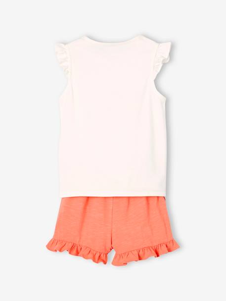 Mädchen-Set: T-Shirt & Shorts Oeko-Tex - aqua+gelb/wollweiß geblümt sonnenbl+koralle+marine+koralle - 20