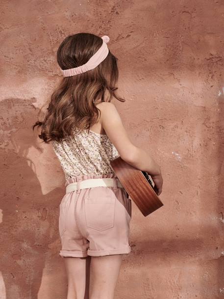 Mädchen Paperbag-Shorts mit Stoffgürtel - aqua+pfirsich+sandfarben - 12