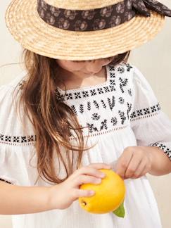 Maedchenkleidung-Accessoires-Mädchen Sonnenhut mit Hutband, Stroh-Optik