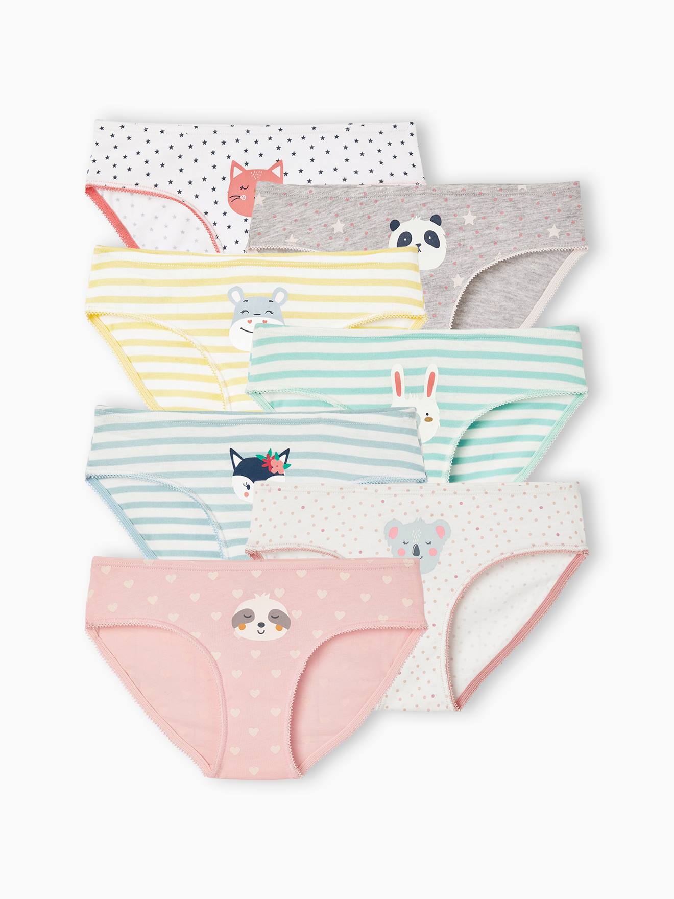 7er-Pack Mädchen Slips mit Tiermotiven