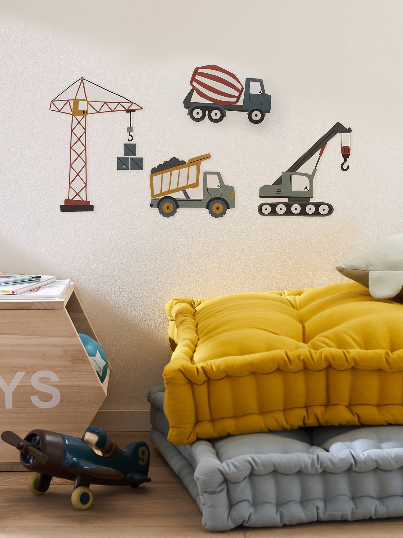 Vertbaudet Kinderzimmer Wandsticker Baustellenfahrzeuge Rot Einheitsgröße