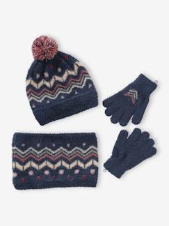 Maedchenkleidung-Accessoires-Mützen, Schals & Handschuhe-Mädchen Strick-Set: Mütze, Rundschal & Handschuhe