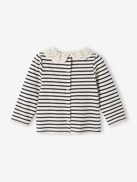 Baby Shirt mit besticktem Kragen hellbeige+marine gestreift+rot gestreift 13