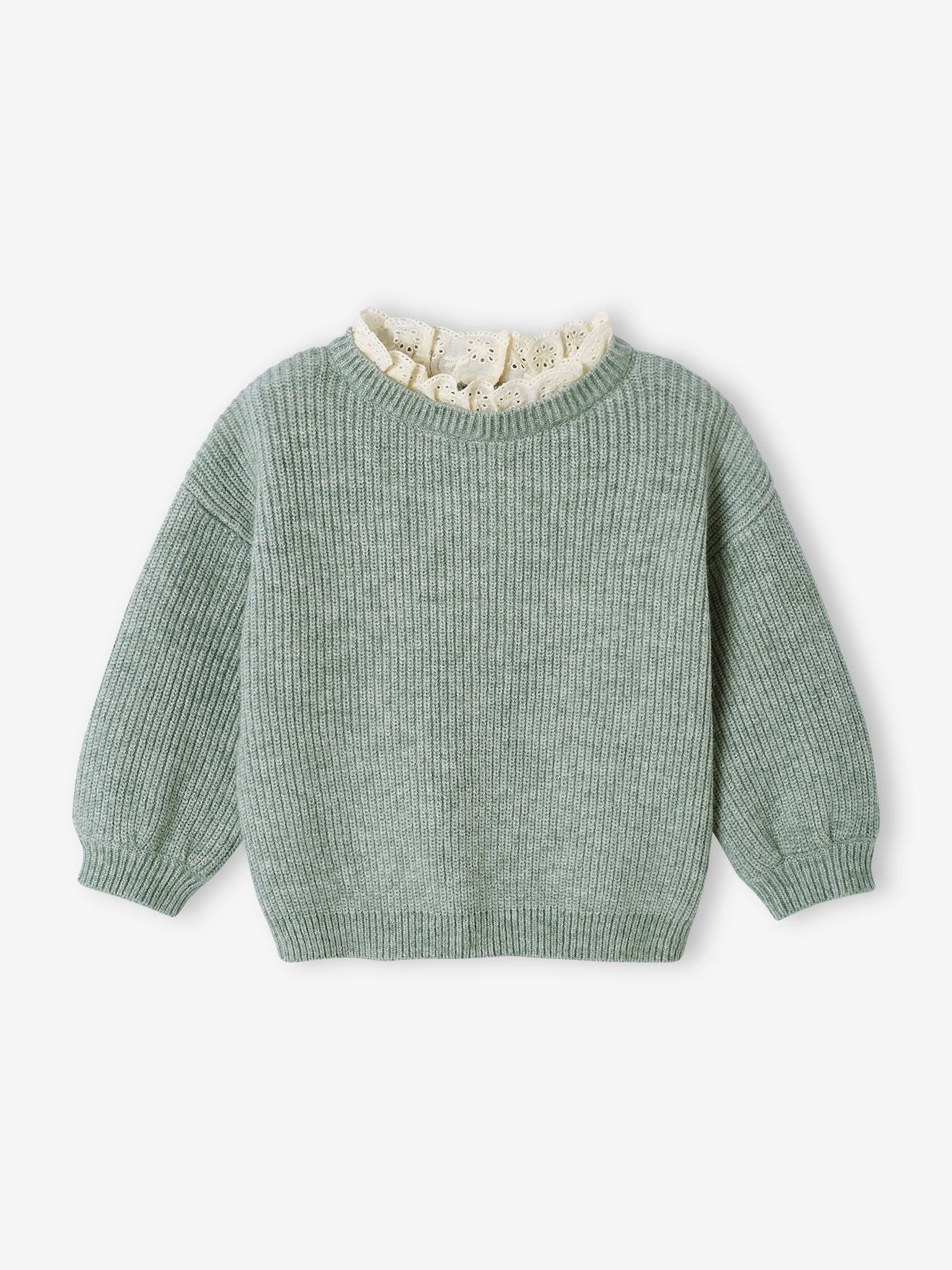 Baby Pullover mit Volantkragen Geschwister-Capsule salbei