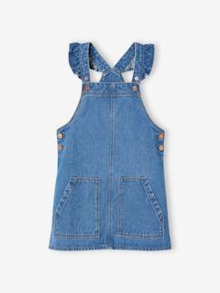 Maedchenkleidung-Kleider-Mädchen Jeans-Latzkleid Volantträger