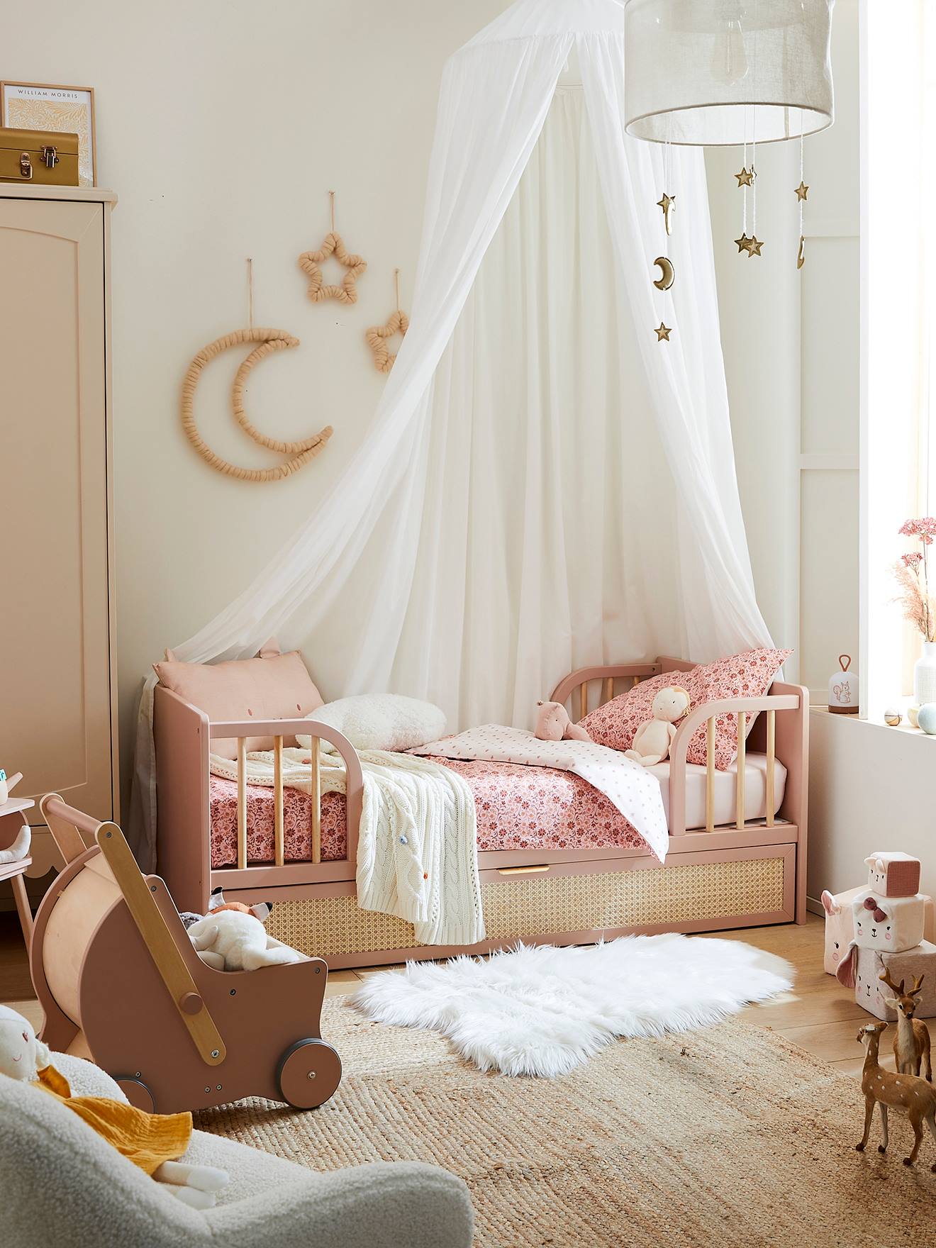 Thumbnail - Mitwachsendes Babybett POESIE mit Rattan-Schublade 70x140cm