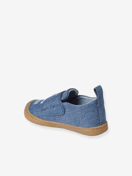 Baby Stoff-Hausschuhe mit Klettverschluss blau bedruckt+jeansblau 9