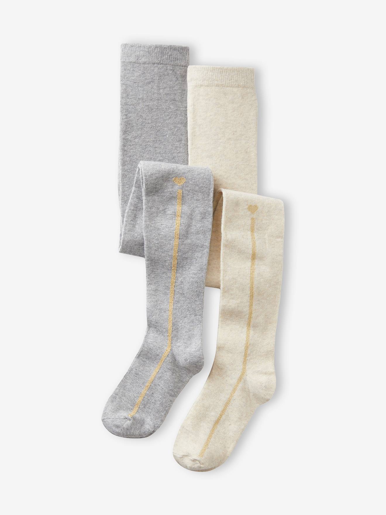 2er-Pack Mädchen Strumpfhosen, Glitzerstreifen grau Gr. 19/22 von vertbaudet