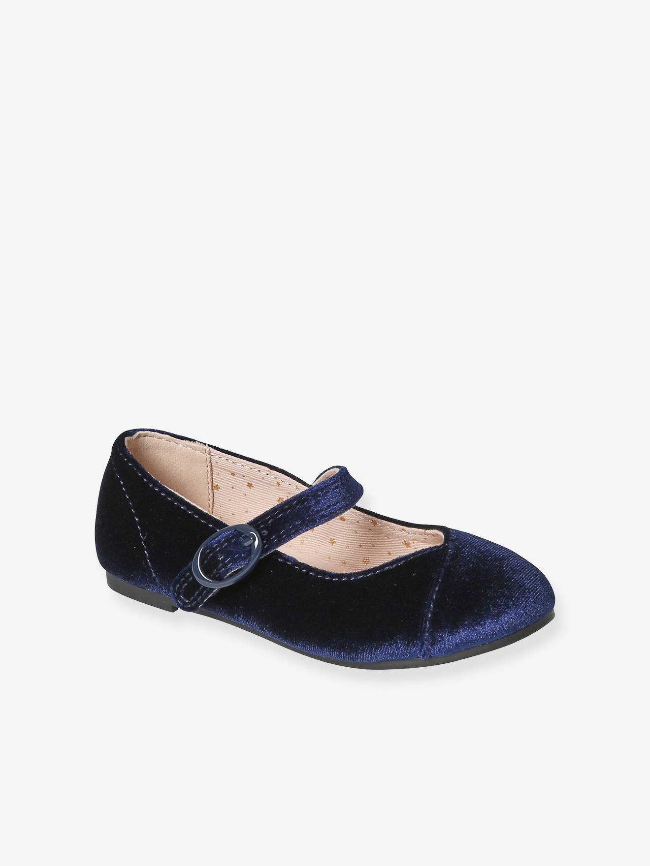 Mädchen Velours-Ballerinas mit Anziehtrick