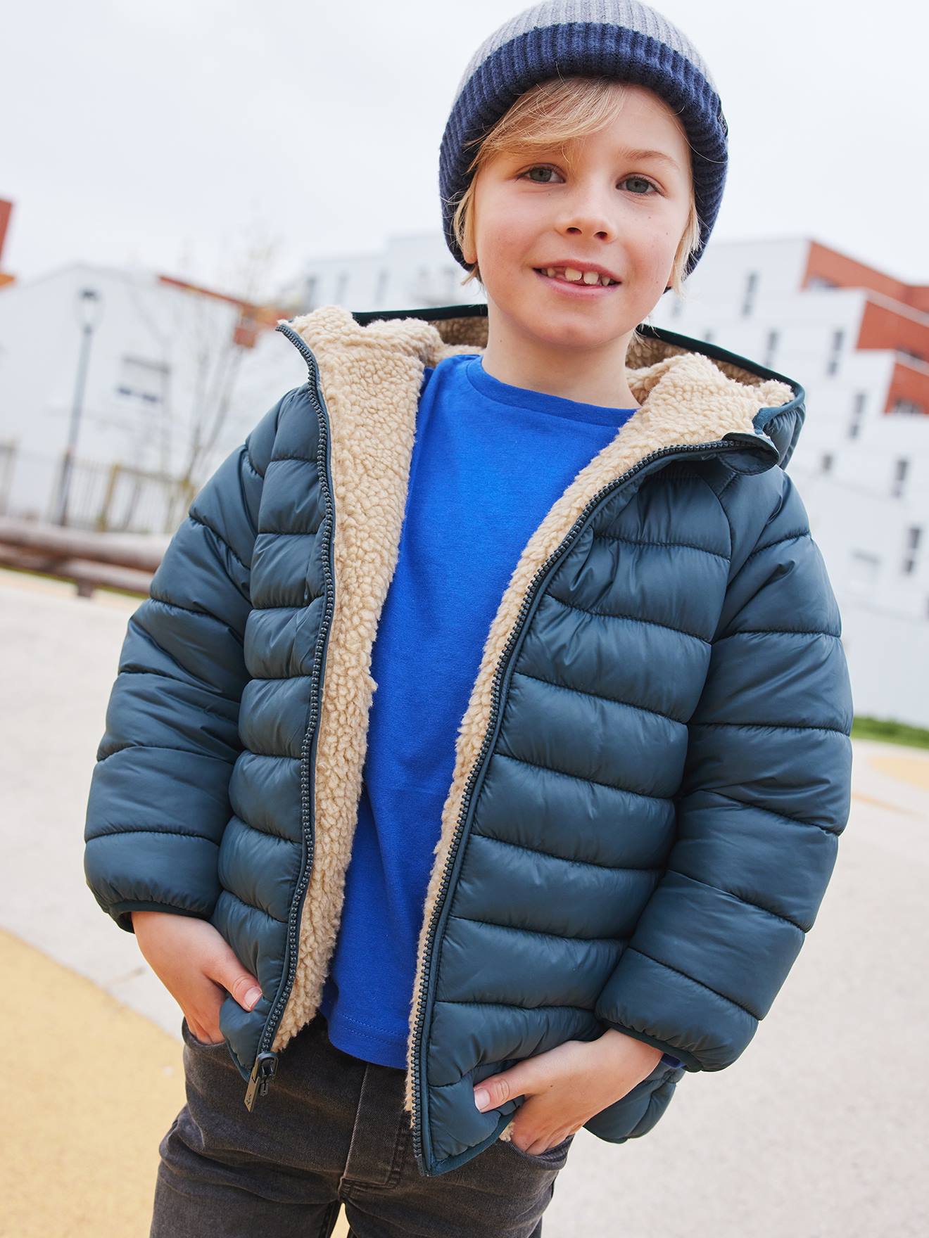 Thumbnail - Jungen Wende-Steppjacke mit Teddyfleece