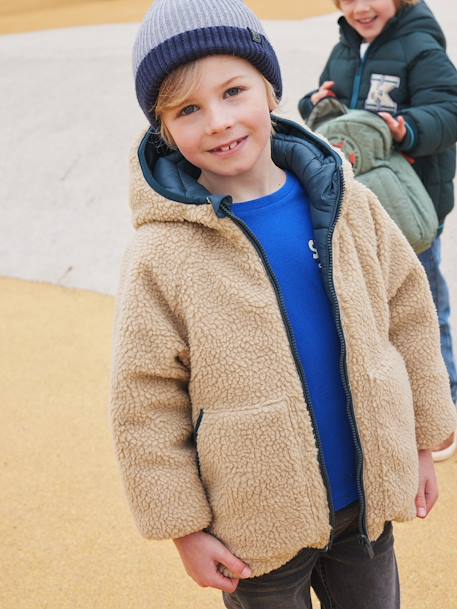 Jungen Wende-Steppjacke mit Teddyfleece, Recycling-Polyester-Wattierung marine+tannengrün 13