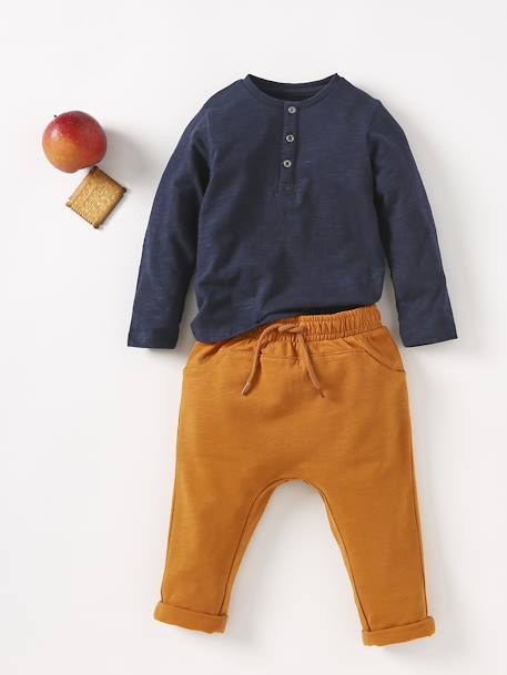 Jungen Baby Henley-Shirt BASIC, personalisierbar Oeko-Tex - nachtblau+pfirsich+sand - 6