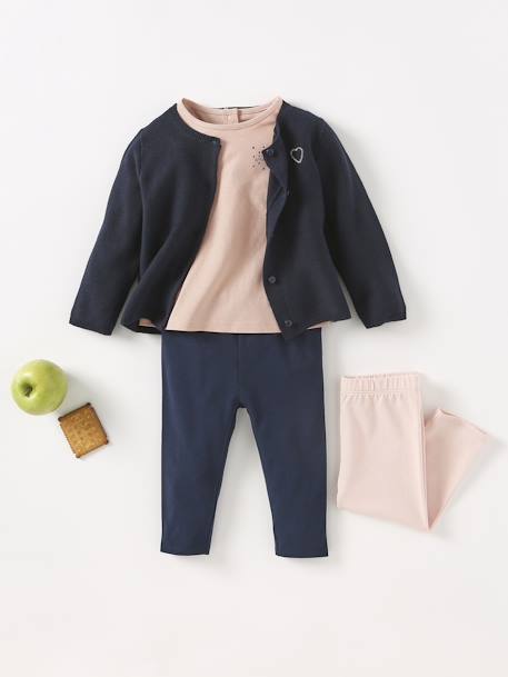 2er-Pack Mädchen Baby Leggings BASIC nachtblau+rosa+wollweiß 2