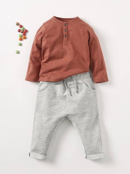 Jungen Baby Henley-Shirt BASIC, personalisierbar - cappuccino+dunkelgrün+nachtblau+rostbraun+sand+terrakotta farbe - 36