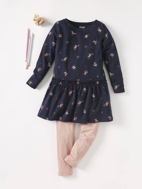 Mädchen Kleid BASIC - braun bedruckt+nachtblau bedruckt+pudrig rosa+rosa bedruckt - 14