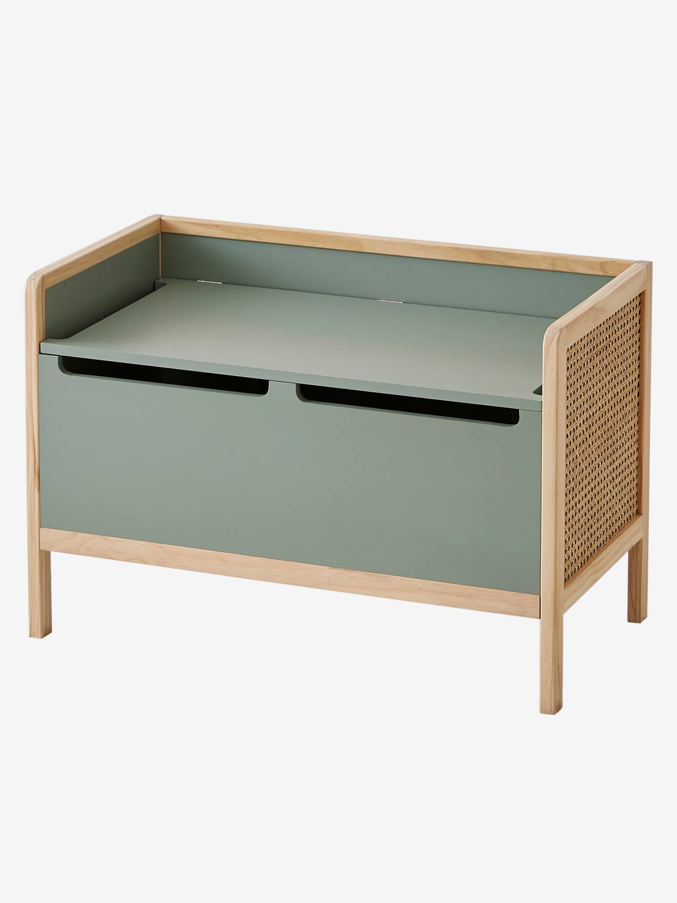 Kinder Truhenbank POESIE mit Rattan grün/natur von vertbaudet