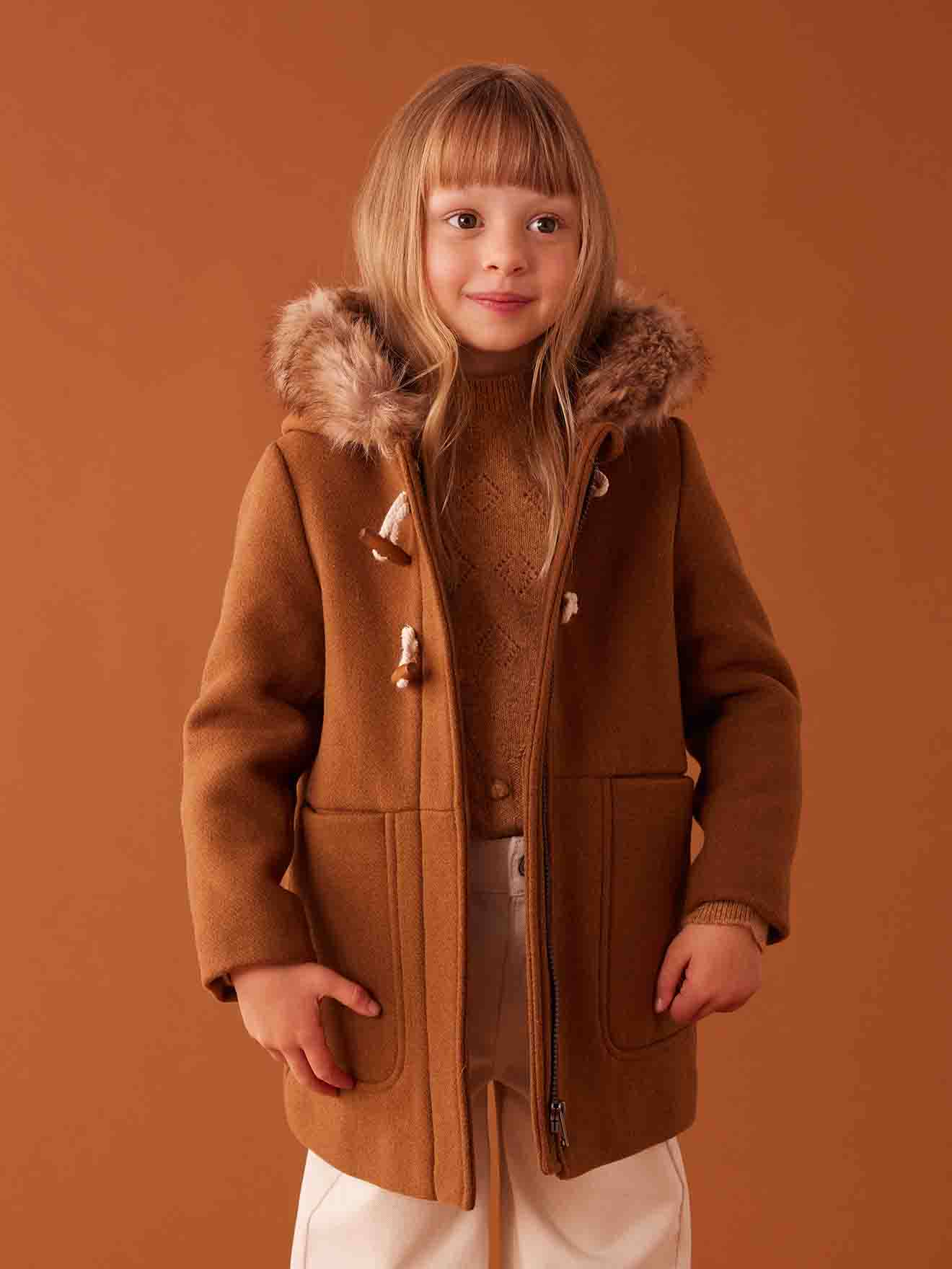 Mädchen Dufflecoat mit Kapuze & Knebelknöpfen
