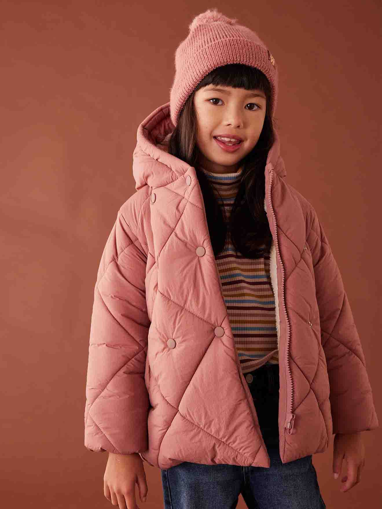 Mädchen Kapuzen-Steppjacke mit Teddyfleece-Futter, Wattierung Recycling-Polyester blush Gr. 86 von vertbaudet