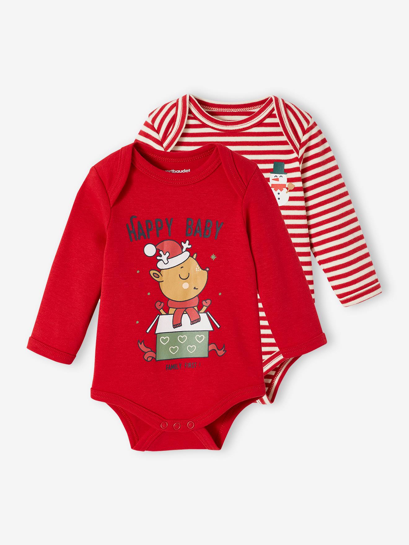 Vertbaudet 2er-Pack Baby Weihnachts-Bodys Oeko-Tex rot unisex 74