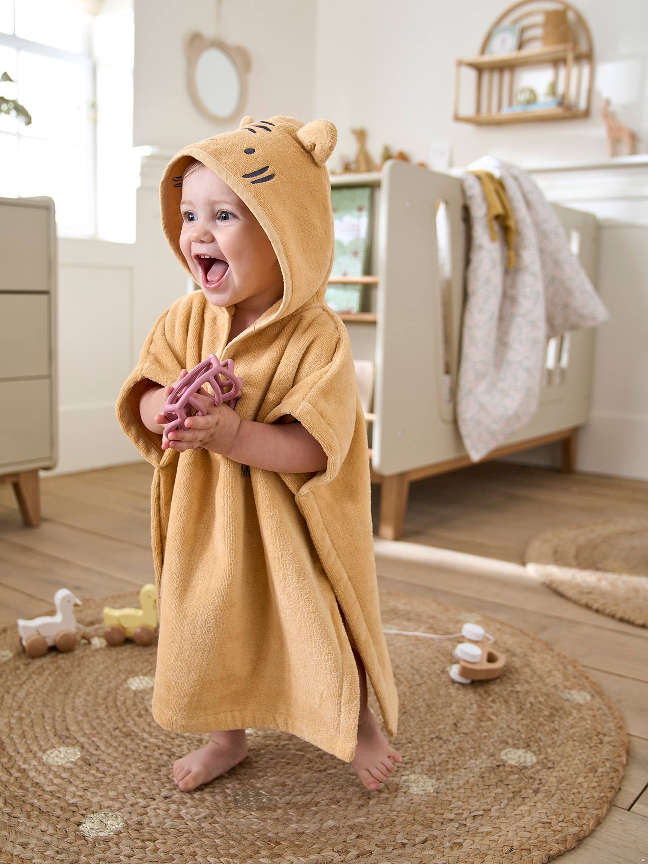 Baby Badeponcho TIERLIEBE mit Tier-Gesichter personalisierbar ocker