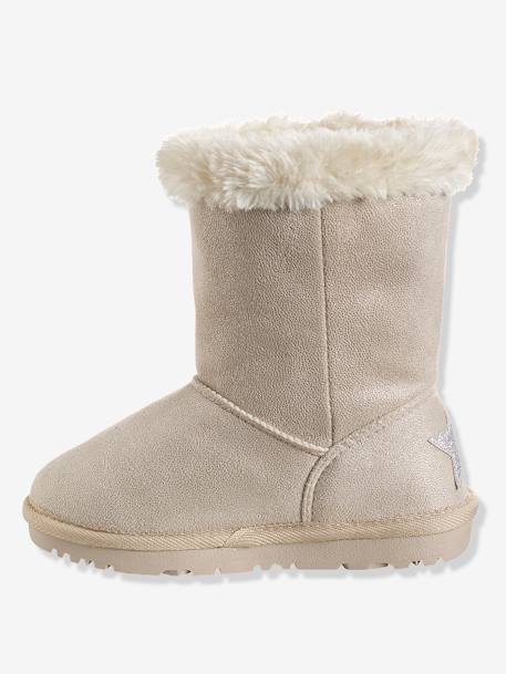 Winterstiefel für Mädchen - beige glanzeffekt+hellbraun bedruckt+schwarz+zartrosa bedruckt - 3