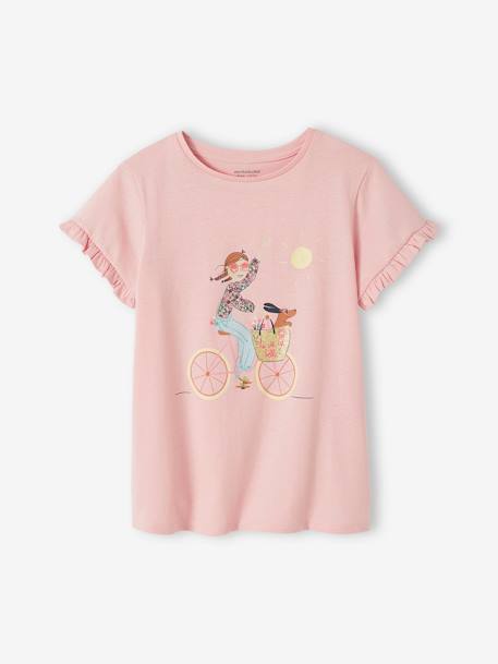 Mädchen T-Shirt - creme/sunflowers+pfirsich+pudrig rosa+weiß/fahrrad - 11